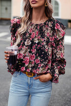 By The Garden Floral Print Long Sleeve Smocked Top