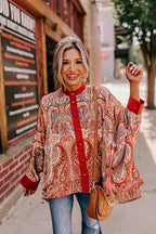 Charming Time Print Button Down Long Sleeve Top