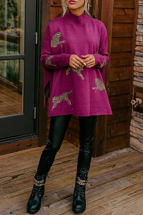 Joyful To See You Leopard Knit Sweater