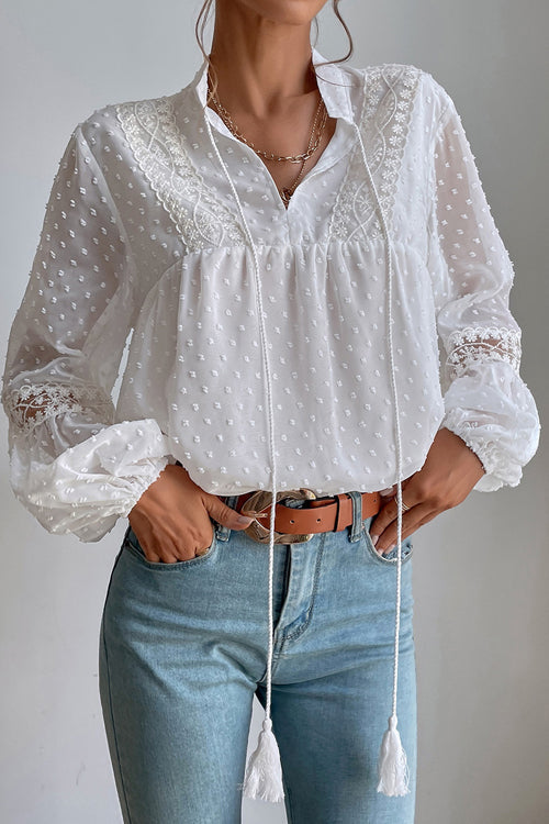 Charming New Day Lace Swiss Dot Long Sleeve Top