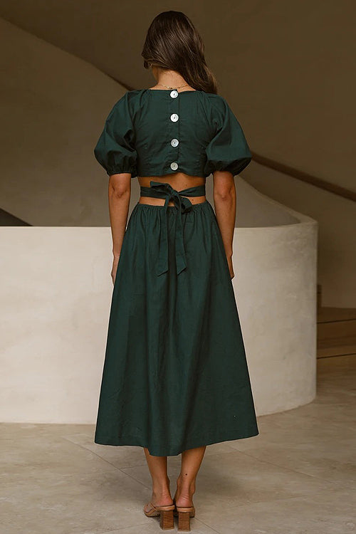 In Affection Forever Puff Sleeve Cutout Midi Dress