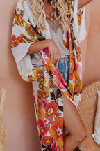Morning Golden Glow Beach Floral Printed Kimono