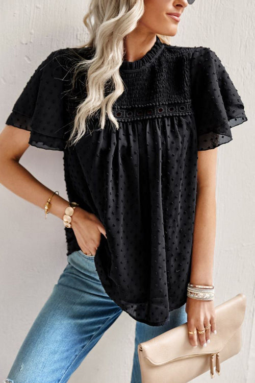 Delightful One Swiss Dot Lace Short Sleeve Top