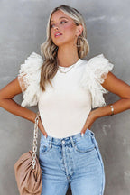 On Your Time Swiss Dot Tulle Sleeve Knit Top