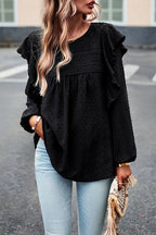 Miss You So Swiss Dot Lace Ruffled Long Sleeve Top