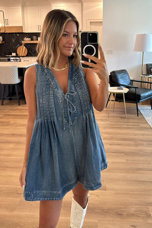 Luck And Affection Pocket Denim Sleeveless Romper