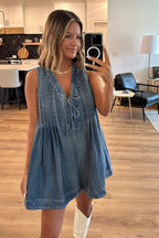 Luck And Affection Pocket Denim Sleeveless Romper