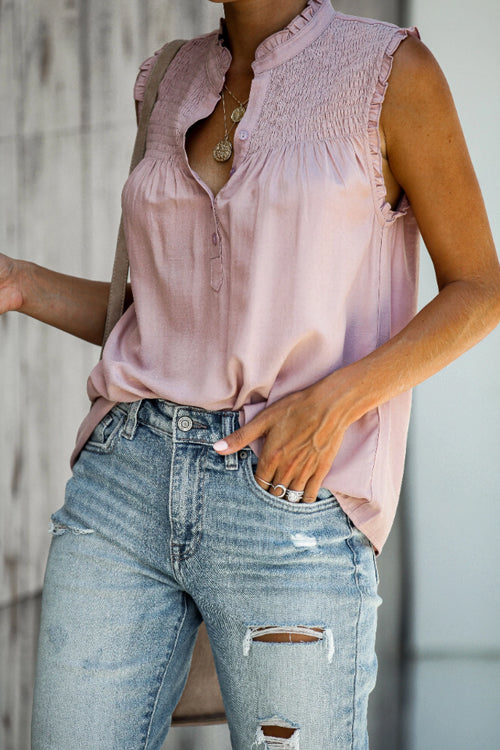 Take Your Time Pleated Ruffle Sleeveless Top