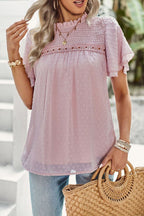 Delightful One Swiss Dot Lace Short Sleeve Top