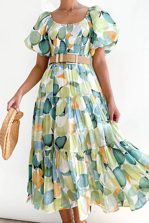 Beloved Daylily Floral Print Off Shoulder Smocked Maxi Dress