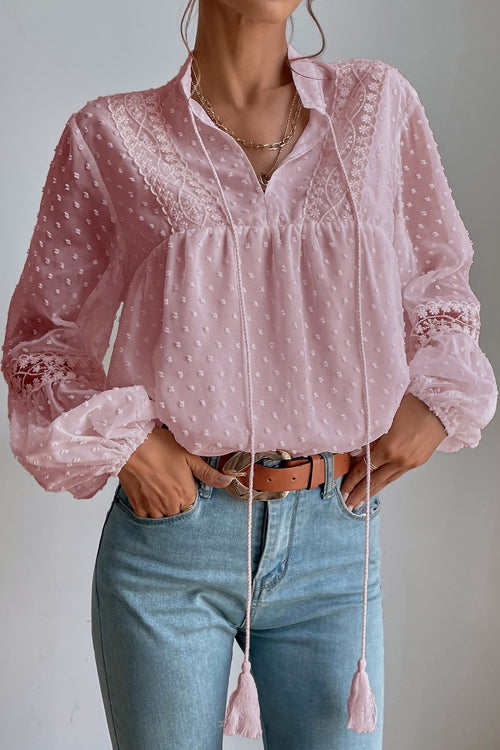 Charming New Day Lace Swiss Dot Long Sleeve Top