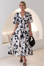 Real Affection Print Puff Sleeve Maxi Dress