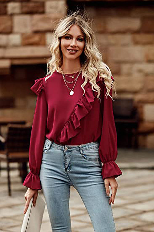 Elegant Image Ruffled Long Sleeve Top