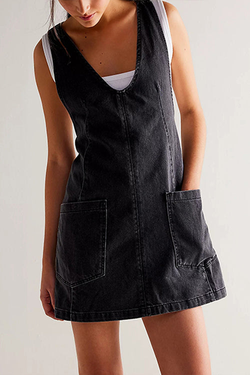 On This Delightful Day Backless Denim Mini Dress