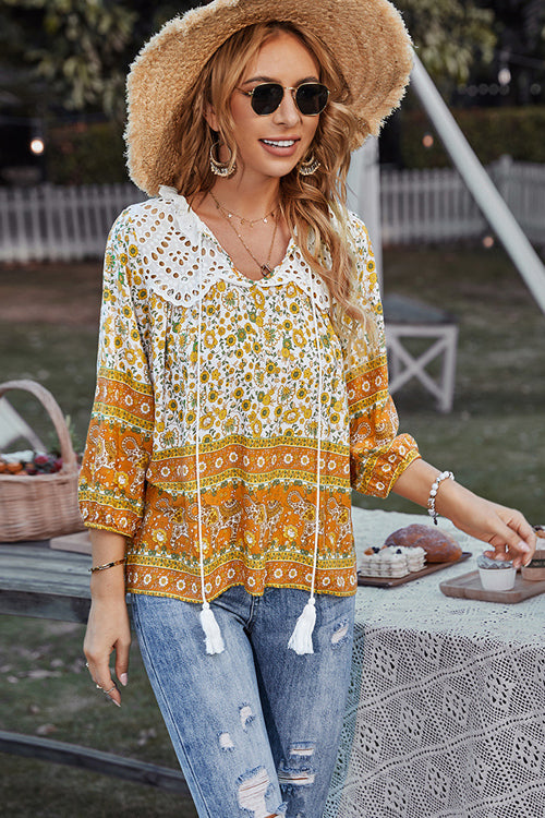 Summer Escape Lace Boho Print Top