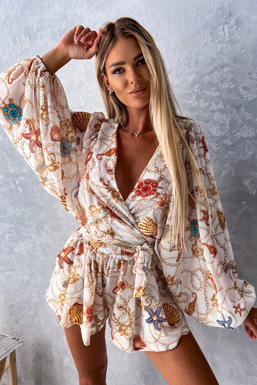 Sunlit Days Ahead Printed Wrap Romper