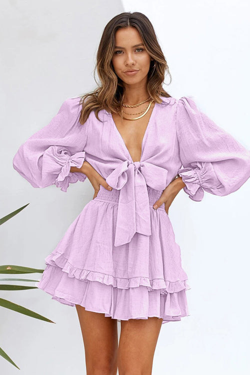 Show Your Style Ruffled Bowknot Mini Dress - 9 Colors