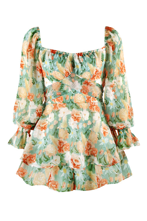 Radiant Blooms Floral Printed Long Sleeve Romper