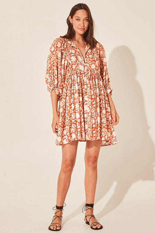 Choose Delight Printed Babydoll Mini Dress - Yellow
