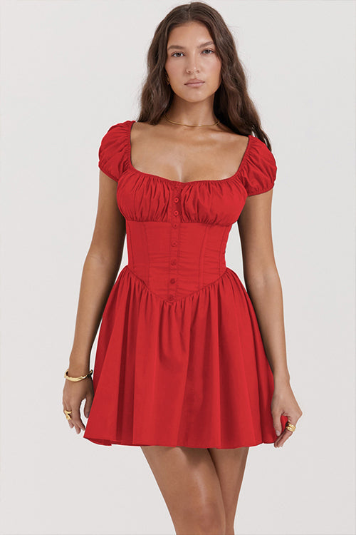 Happiest Hour Puff Sleeves Skater Mini Dress