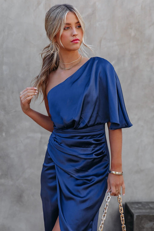Heading Out For The Day One Shoulder Midi Dress
