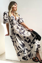 Real Affection Print Puff Sleeve Maxi Dress