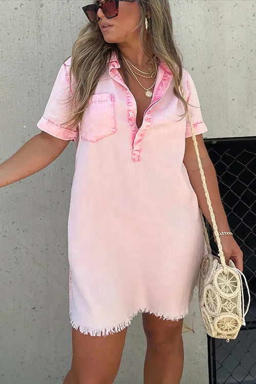 Festival Mood Light Wash Short Sleeve Denim Dress