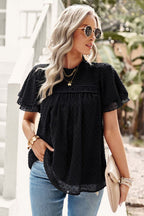 Delightful One Swiss Dot Lace Short Sleeve Top
