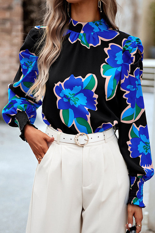 Certain Affection Print Statement Sleeve Smocked Top