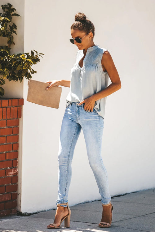 Take Your Time Pleated Ruffle Sleeveless Top