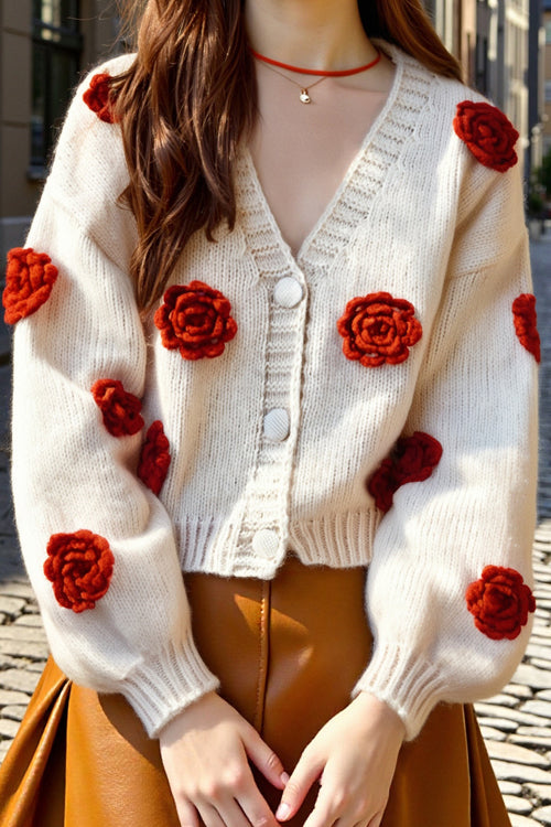Precious Look 3D Flowers Knit Cardigan Sweater