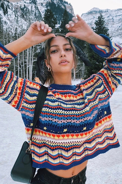 Let's Get Away Colorful Stripe Knit Sweater