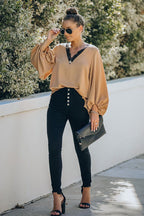 Date Evening Out Lace Balloon Sleeve Top
