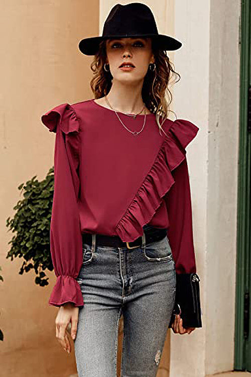 Elegant Image Ruffled Long Sleeve Top