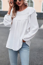 Miss You So Swiss Dot Lace Ruffled Long Sleeve Top