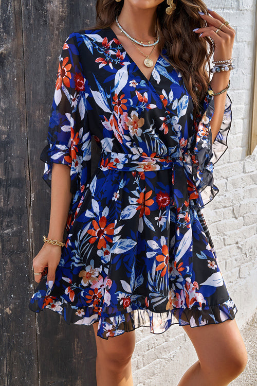 Today'S Moment Floral Print Warp Mini Dress