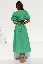 In Affection Forever Puff Sleeve Cutout Midi Dress