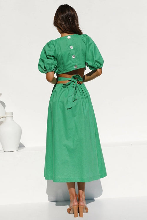 In Affection Forever Puff Sleeve Cutout Midi Dress