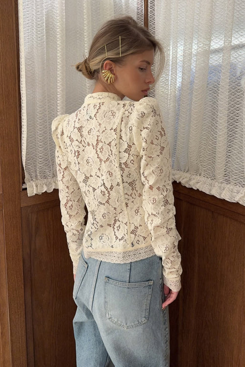 Celita Sheer Eyelash Lace Long Sleeve Top