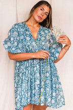 Choose Delight Printed Babydoll Mini Dress - Blue