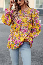 By The Garden Floral Print Long Sleeve Smocked Top