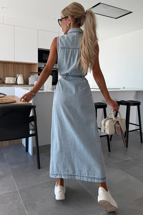 Purely Charmed Button Down Sleeveless Midi Dress