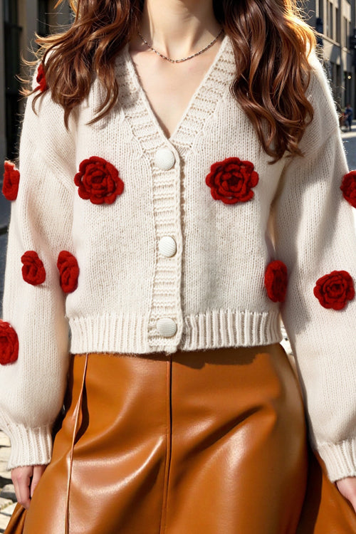 Precious Look 3D Flowers Knit Cardigan Sweater
