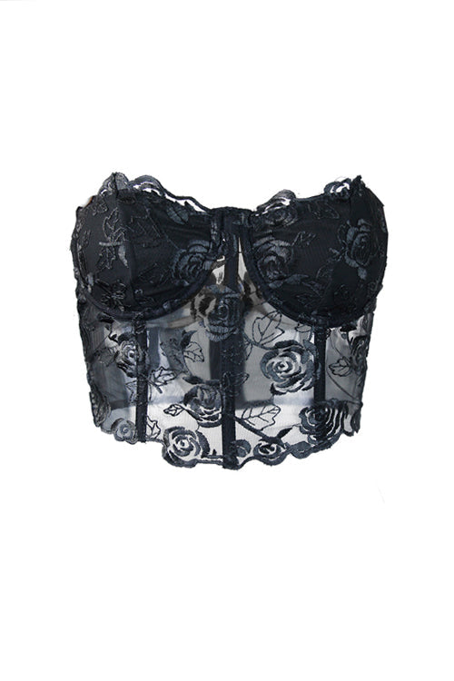 Flirty Touch Sleeveless Lace Bustier Corset Crop Top