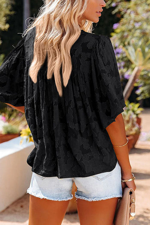 Mind On Golden Glow Floral Jacquard Short Sleeve Top