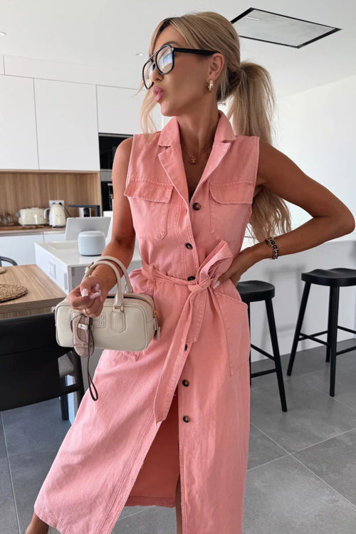 Purely Charmed Button Down Sleeveless Midi Dress