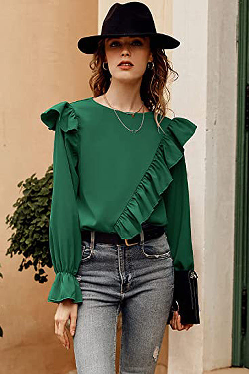 Elegant Image Ruffled Long Sleeve Top