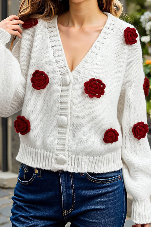 Precious Look 3D Flowers Knit Cardigan Sweater