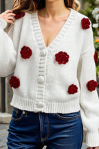 Precious Look 3D Flowers Knit Cardigan Sweater
