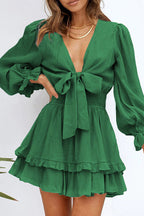 Show Your Style Ruffled Bowknot Mini Dress - 9 Colors
